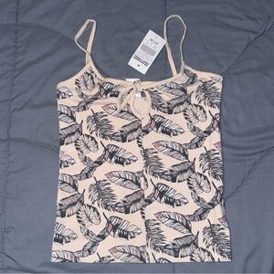 pastel pink feather leaf tank top spaghetti strap top